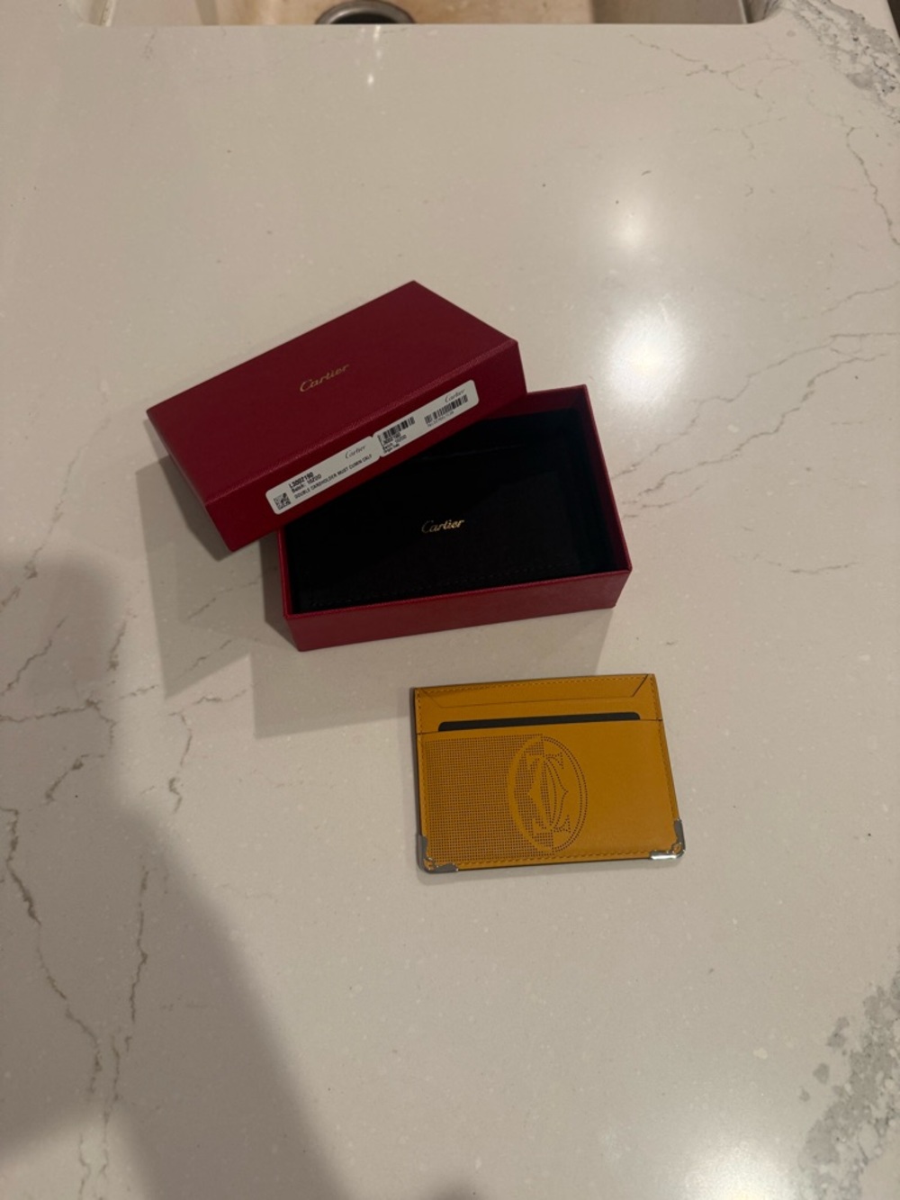 Cartier Must de Cartier Double Card Holder – Orange Yellow Calfskin + New w/ Box
